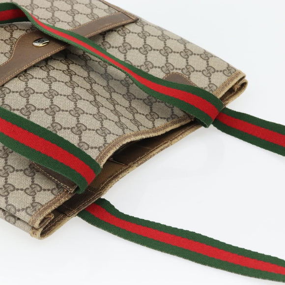GUCCI GG Supreme Web Sherry Line Tragetasche PVC Beige Rot 39 02 003 Auth 180682