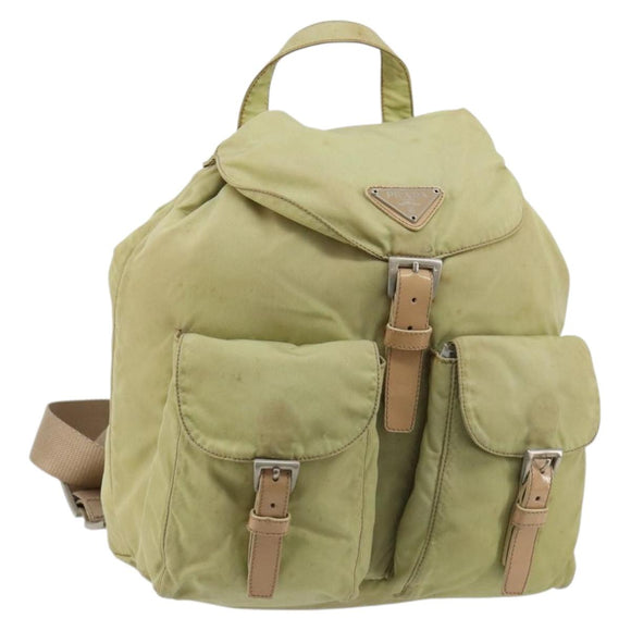PRADA Rugzak Nylon Groen Zilver Auth 180684