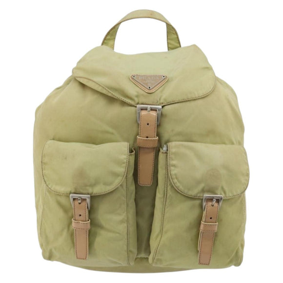PRADA Rugzak Nylon Groen Zilver Auth 180684