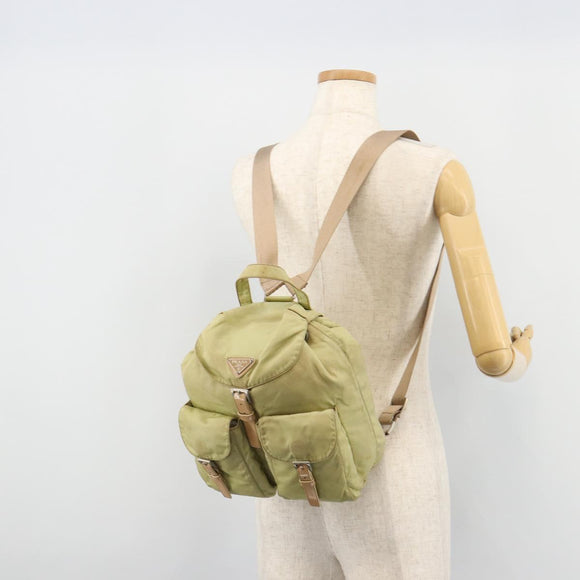 PRADA Rugzak Nylon Groen Zilver Auth 180684