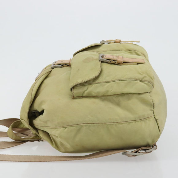 PRADA Rugzak Nylon Groen Zilver Auth 180684