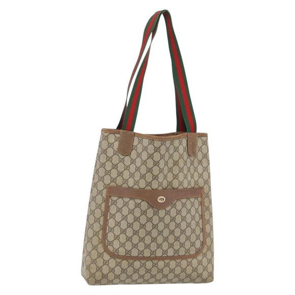 GUCCI GG Supreme Web Sherry Line Tote Bag PVC Beige Red 40 02 003 Auth 180686