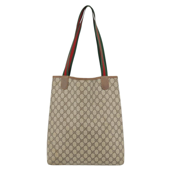 GUCCI GG Supreme Web Sherry Line Tote Bag PVC Beige Red 40 02 003 Auth 180686