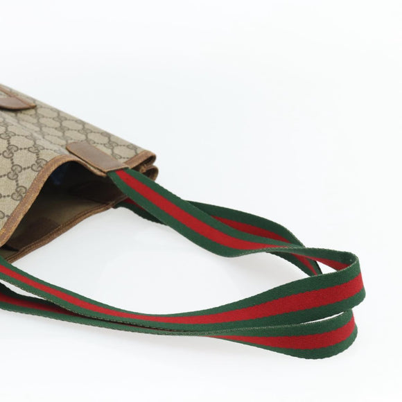 GUCCI GG Supreme Web Sherry Line Tote Bag PVC Beige Red 40 02 003 Auth 180686