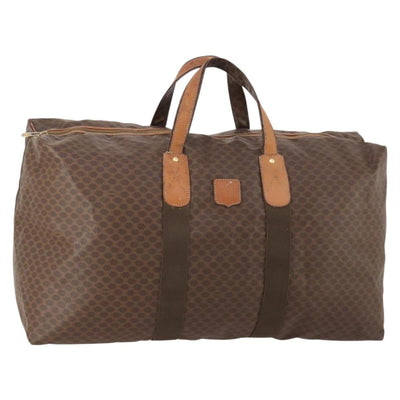 CELINE Macadam Canvas Boston Bag PVC Leather Brown Gold Auth 180687