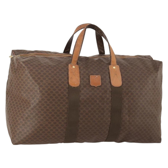 CELINE Macadam Canvas Boston Tasche PVC Leder Braun Gold Auth 180687