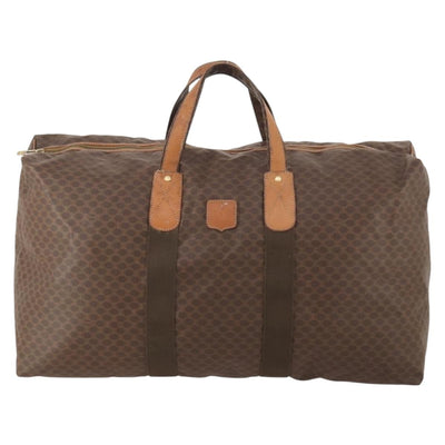 CELINE Macadam Canvas Boston Bag PVC Leather Brown Gold Auth 180687 - 0