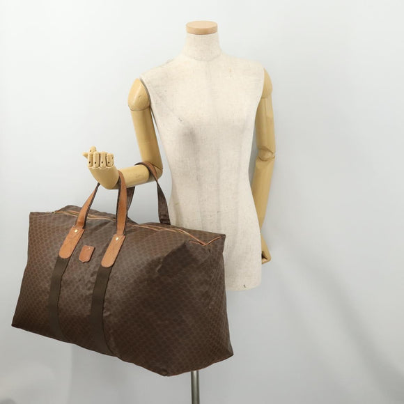 CELINE Macadam Canvas Boston Tasche PVC Leder Braun Gold Auth 180687