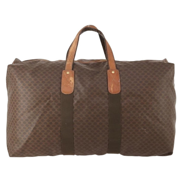 CELINE Macadam Canvas Boston Tasche PVC Leder Braun Gold Auth 180687