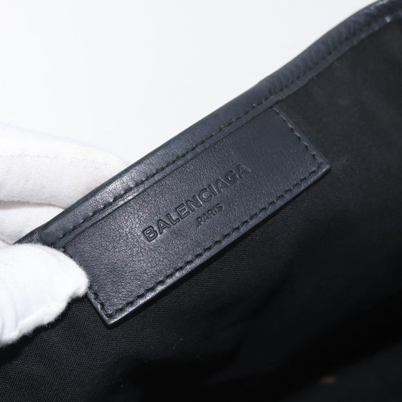 BALENCIAGA Navy Kabas S Tote Bag Leather Black Silver 339933 Auth 180690