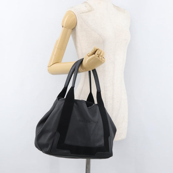 BALENCIAGA Navy Kabas S Tote Bag Leather Black Silver 339933 Auth 180690