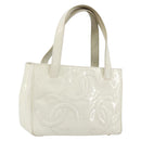 CHANEL Triple Coco Hand Bag Patent leather White CC Auth 180698-1