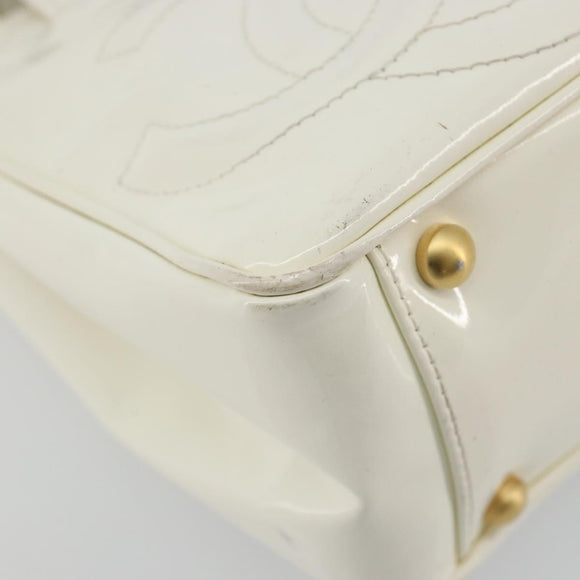 CHANEL Triple Coco Hand Bag Patent leather White CC Auth 180698