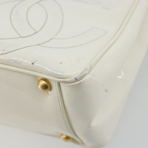 CHANEL Triple Coco Hand Bag Patent leather White CC Auth 180698