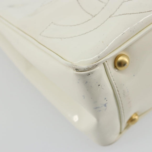 CHANEL Triple Coco Hand Bag Patent leather White CC Auth 180698