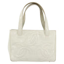 CHANEL Triple Coco Hand Bag Patent leather White CC Auth 180698-2