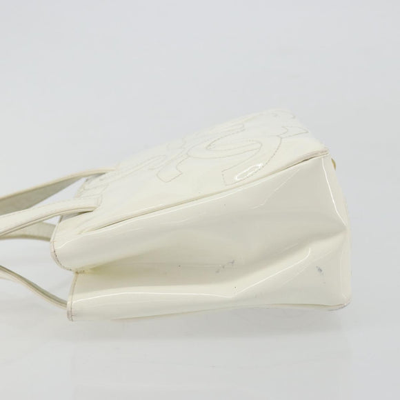 CHANEL Triple Coco Hand Bag Patent leather White CC Auth 180698
