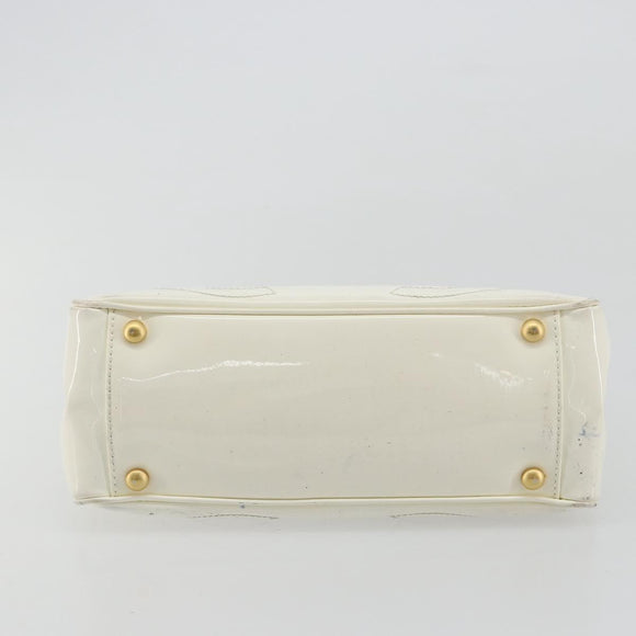 CHANEL Triple Coco Hand Bag Patent leather White CC Auth 180698