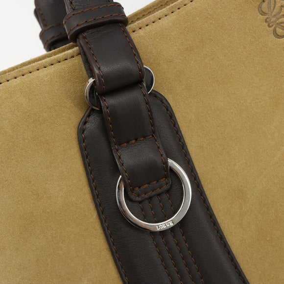 LOEWE Anagram Hand Bag Suede Beige Gold Auth 180719A