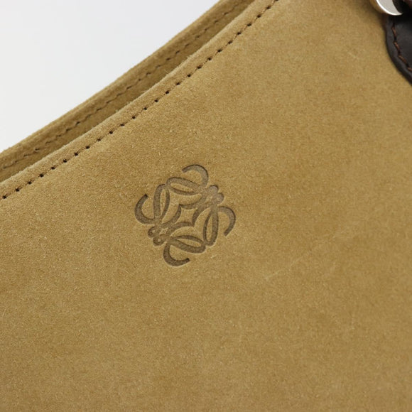LOEWE Anagram Hand Bag Suede Beige Gold Auth 180719A