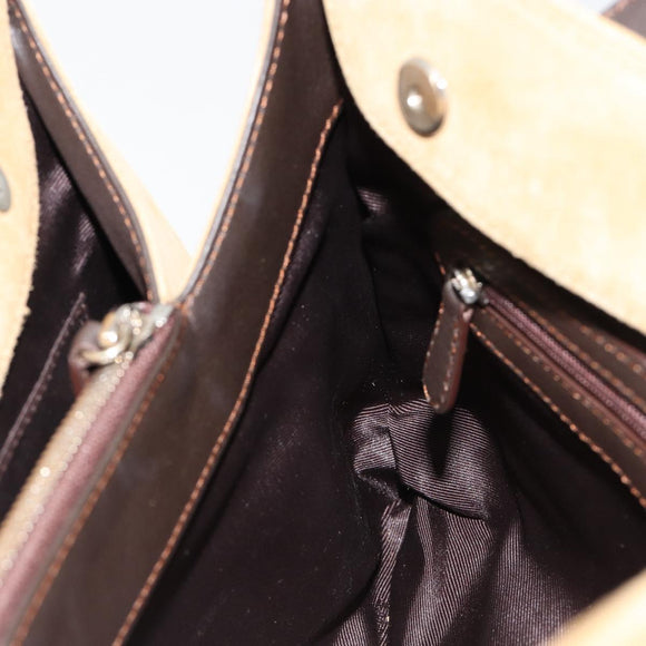 LOEWE Anagram Hand Bag Suede Beige Gold Auth 180719A