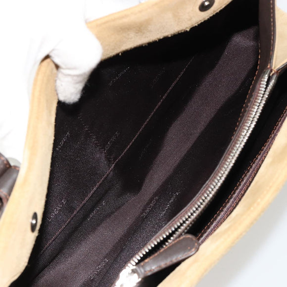 LOEWE Anagram Hand Bag Suede Beige Gold Auth 180719A
