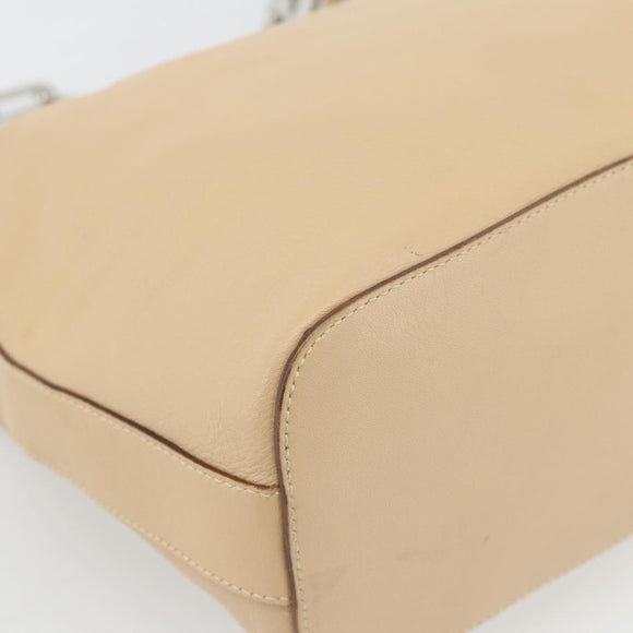 GUCCI Chain Shoulder Bag Leather Beige Silver Auth 180723