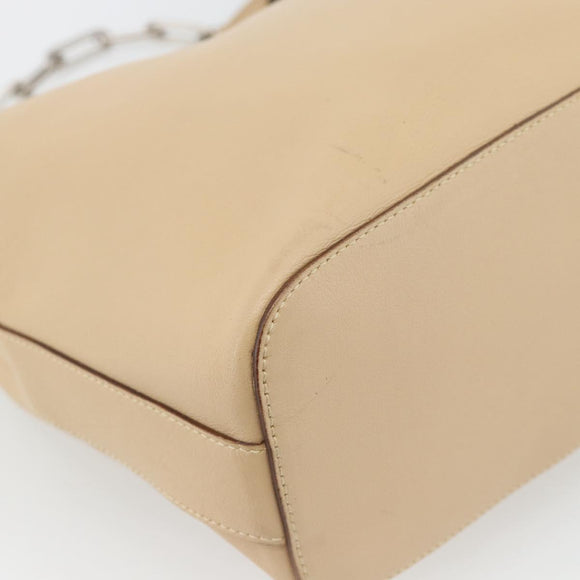 GUCCI Chain Shoulder Bag Leather Beige Silver Auth 180723