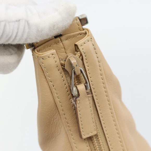 GUCCI Chain Shoulder Bag Leather Beige Silver Auth 180723