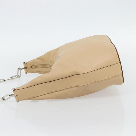 GUCCI Chain Shoulder Bag Leather Beige Silver Auth 180723