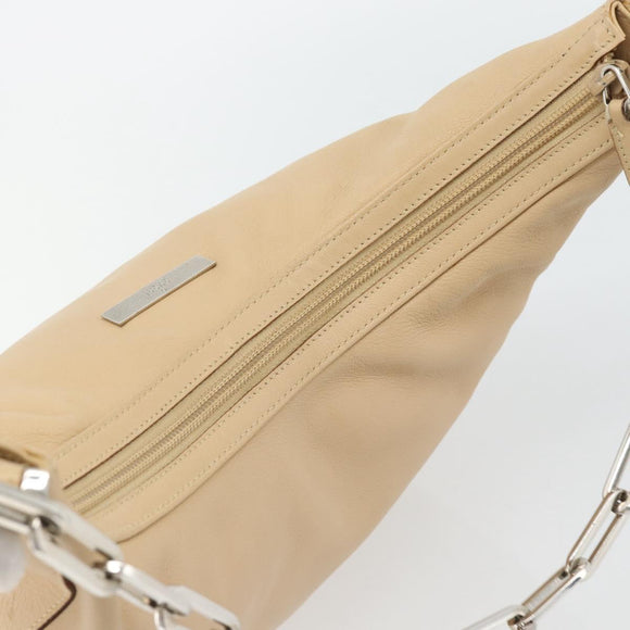 GUCCI Chain Shoulder Bag Leather Beige Silver Auth 180723