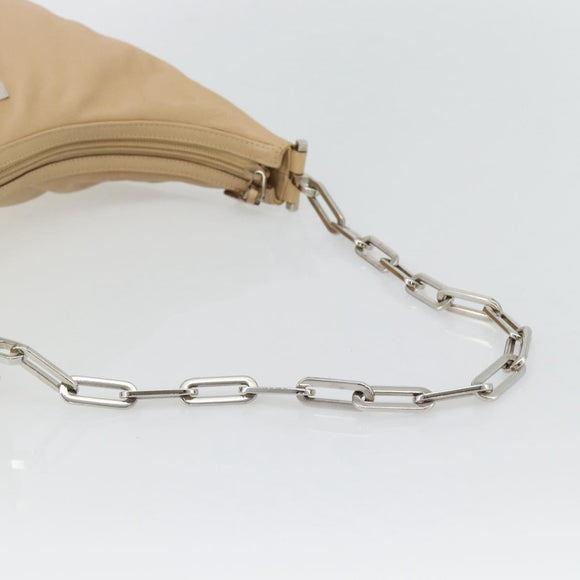 GUCCI Chain Shoulder Bag Leather Beige Silver Auth 180723
