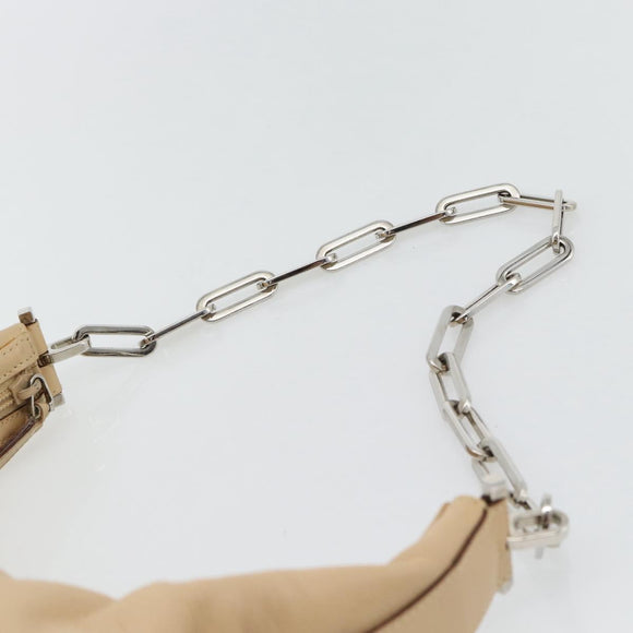 GUCCI Chain Shoulder Bag Leather Beige Silver Auth 180723
