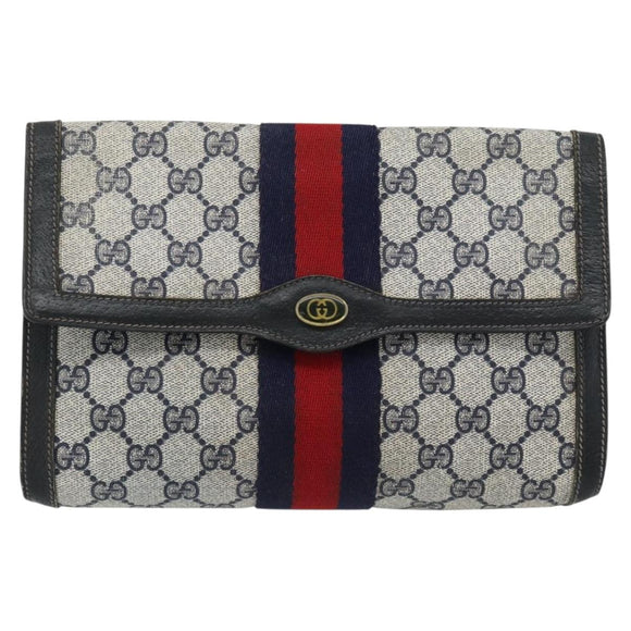 GUCCI GG Supreme Sherry Line Clutch Bag PVC Navy Red 89 01 006 Auth 180726