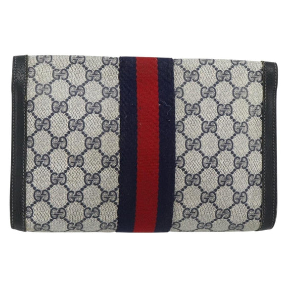 GUCCI GG Supreme Sherry Line Clutch Bag PVC Navy Red 89 01 006 Auth 180726