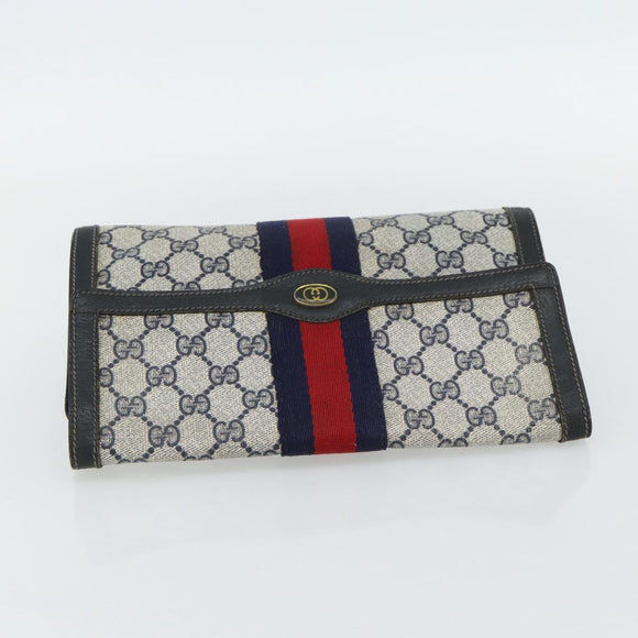 GUCCI GG Supreme Sherry Line Clutch Bag PVC Navy Red 89 01 006 Auth 180726