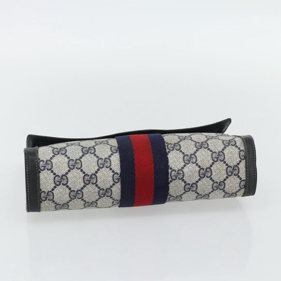 GUCCI GG Supreme Sherry Line Clutch Bag PVC Navy Red 89 01 006 Auth 180726