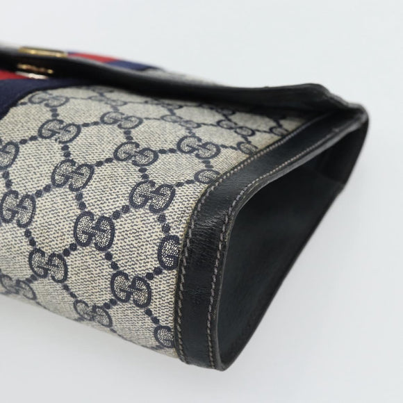 GUCCI GG Supreme Sherry Line Clutch Bag PVC Navy Red 89 01 006 Auth 180726