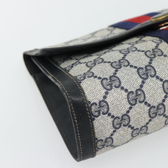 GUCCI GG Supreme Sherry Line Clutch Bag PVC Navy Red 89 01 006 Auth 180726