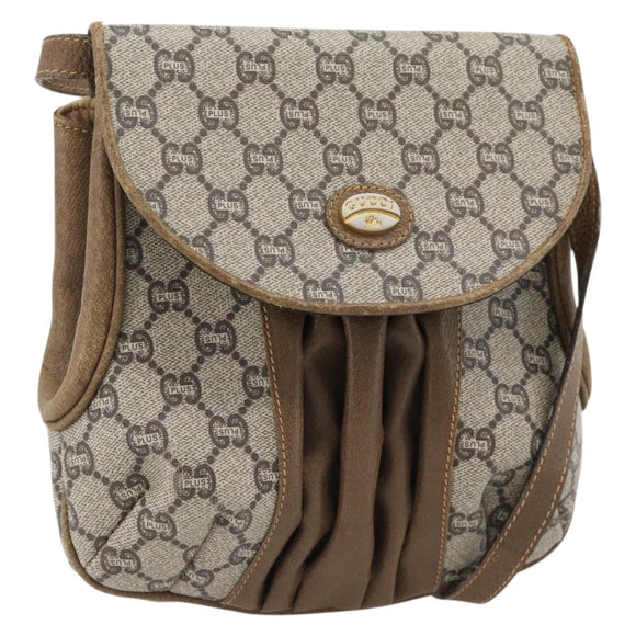 GUCCI GG Plus Supreme Shoulder Bag PVC Beige Gold Auth 180728