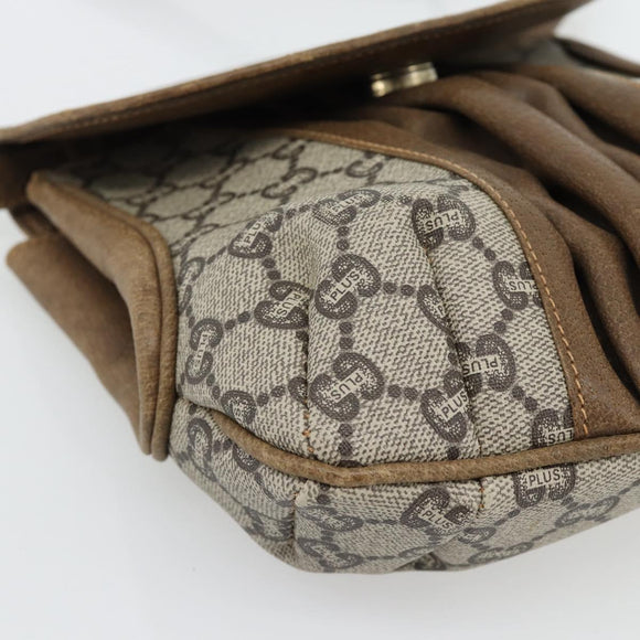 GUCCI GG Plus Supreme Shoulder Bag PVC Beige Gold Auth 180728