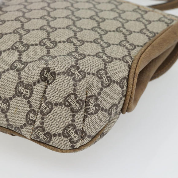 GUCCI GG Plus Supreme Shoulder Bag PVC Beige Gold Auth 180728