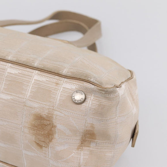 CHANEL New Travel Line Hand Bag Nylon Beige Silver CC Auth 180753
