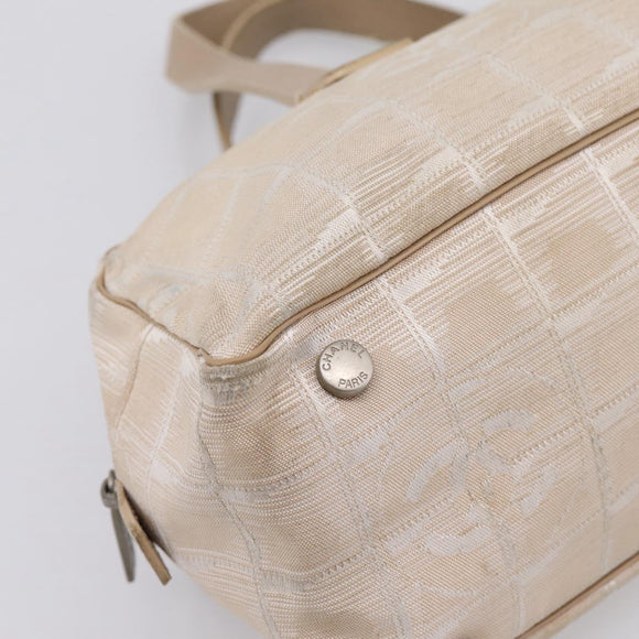 CHANEL New Travel Line Hand Bag Nylon Beige Silver CC Auth 180753