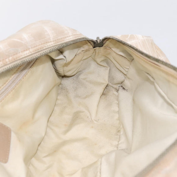 CHANEL New Travel Line Hand Bag Nylon Beige Silver CC Auth 180753