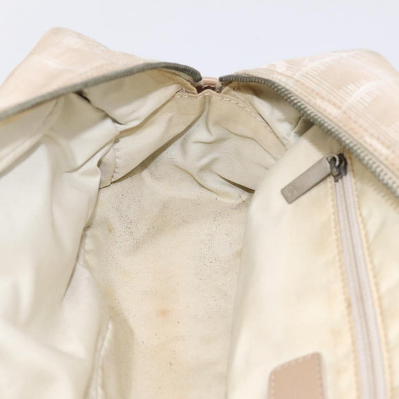 CHANEL New Travel Line Hand Bag Nylon Beige Silver CC Auth 180753