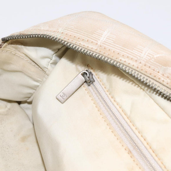 CHANEL New Travel Line Hand Bag Nylon Beige Silver CC Auth 180753