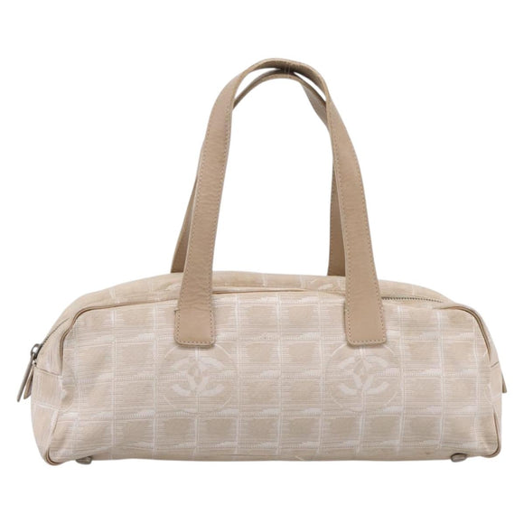CHANEL New Travel Line Hand Bag Nylon Beige Silver CC Auth 180753