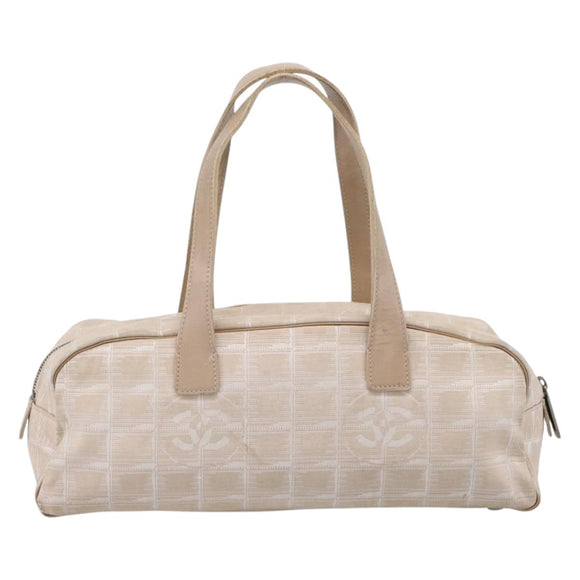 CHANEL New Travel Line Hand Bag Nylon Beige Silver CC Auth 180753
