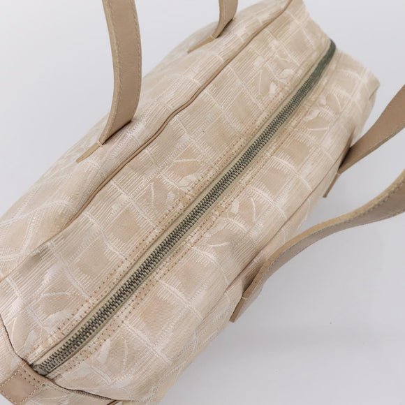 CHANEL New Travel Line Hand Bag Nylon Beige Silver CC Auth 180753